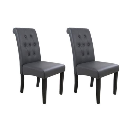 Cuba Lot De 2 Chaises De Salle A Manger - Simili Gris - Style Contemporain - L 45 X P 42 Cm