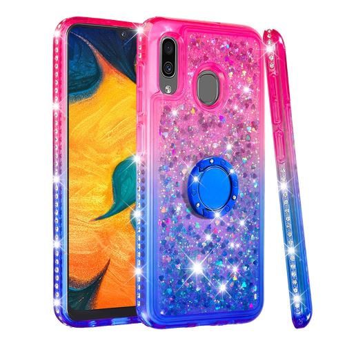 Coque en TPU Sable mouvant à paillettes dégradé avec boucle en anneaux rouge/bleu pour votre Samsung Galaxy A30/A20