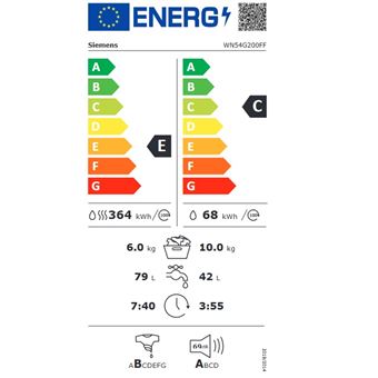 lave-linge séchant hublot 10/6 kg 1400 tours/min - wn54g200ff