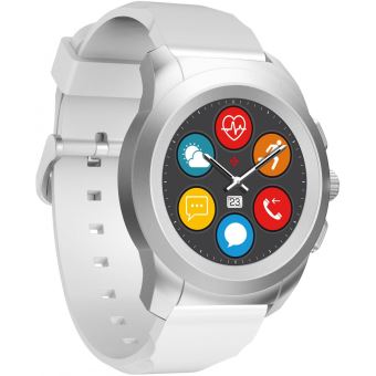 MyKronoz ZeTime Original 44 mm geborsteld zilver smart watch met riem silicone wit display 1.22