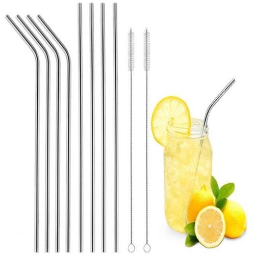 Pailles en acier inoxydable réutilisables 8pcs de 20cm + 2 brosse de nettoyage garantie sans plastique - bon pour l'environnement - résistant - lavable en lave-vaisselle