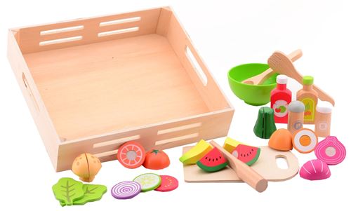 Jouéco ensemble de salade dans un plateau en bois 32 x 30 x 7 cm 29 pièces