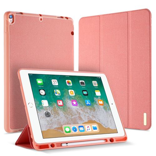 Etui en PU tissu tri-pli intelligent rose pour votre Apple iPad Pro 12.9 (2017)