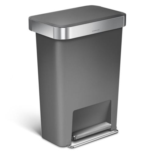 simplehuman Poubelle Rectangulaire À Pédale Avec Réserve À Sacs Plastique Gris 45L