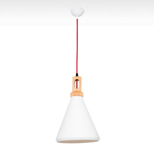 HOMEMANIA Lampe à Suspension Elegant Chandelier - à Cône - de Plafond - Blanc, Noyer, Rouge en Métal, 25 x 25 x 120 cm, 1 x E27, 40W