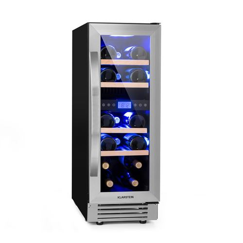 Klarstein Vinovilla Duo17 Cave à vins réfrigérée 53 litres 17 bouteilles - 2 zones de froid - Porte vitrée et cadre inox - Eclairage intérieur 3 couleurs - Classe G