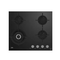 Plaque Gaz Beko HILW64322S Dispositif de Sécurité de Gaz 60cm 9500W 4 Foyers Verre Noir