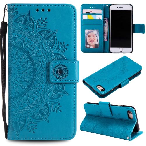 Etui en PU fleur avec support bleu pour votre Apple iPhone 7/8 4.7 pouces