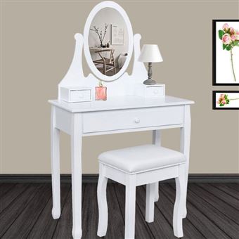 10 Sur Coiffeuse Table De Maquillage En Bois Blanc Avec Miroir Et
