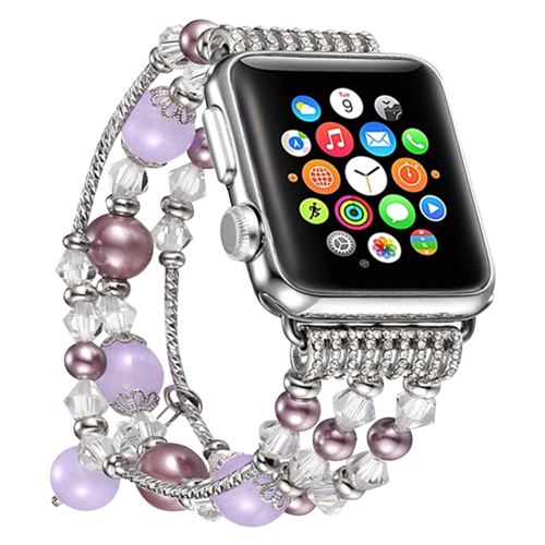 Bracelet Apple Watch 38 et 40 mm breloques Perles et Strass - Violet et Mauve
