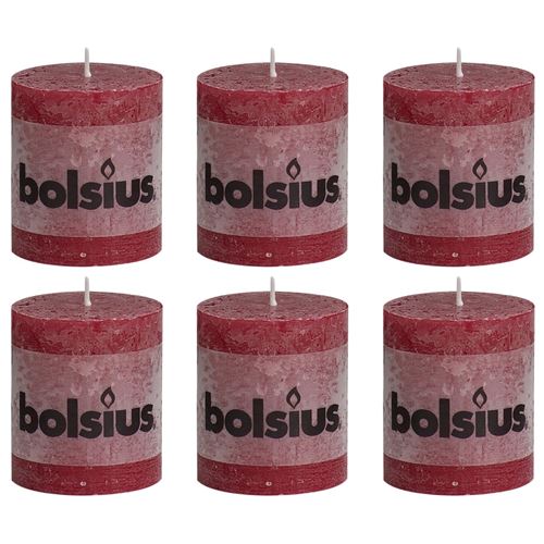 Bolsius Bougies pilier rustiques 6 pcs 80 x 68 mm Rouge bordeaux