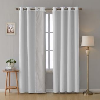 Deconovo Lot De 2 Rideaux Blanc Doublure Gris Argente Isolant