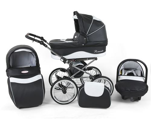 Poussette / Landau combiné 3en1 multifonctions siège-auto & équipement bébé enfant 0-36m Cuir ECO Cadre chromé Romantic Classic