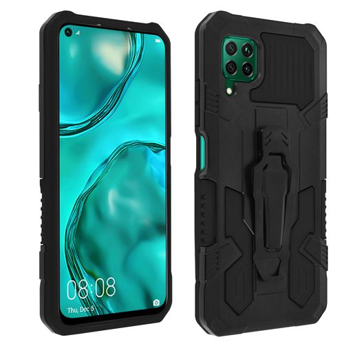 Coque pour Huawei P40 Lite Antichoc Béquille et Clip Ceinture Métallique Noir