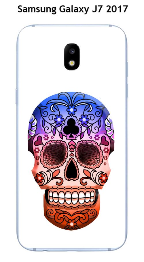 Coque TPU gel souple Samsung Galaxy J7 - 2017 design Tete de mort fond blanc