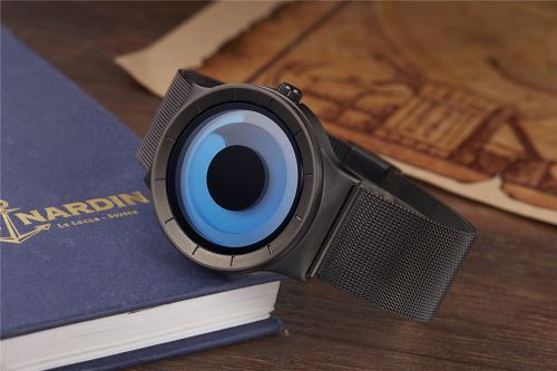 OHP Montre Bracelet en acier inoxydable bracelet quartz montre-bracelet - Noir + bleu