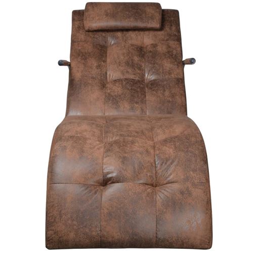 vidaXL Chaise longue avec coussin Marron Tissu daim