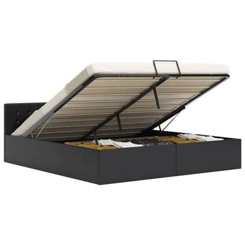 vidaXL Cadre de lit à rangement hydraulique Noir Similicuir 160x200 cm