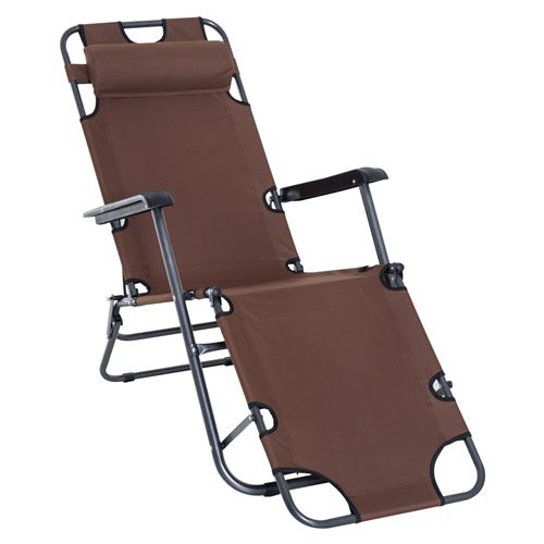 Outsunny Chaise longue pliable bain de soleil transat de relaxation dossier inclinable avec repose-pied polyester oxford marron
