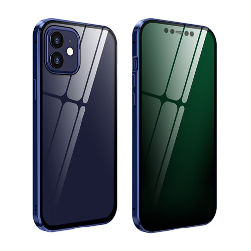 Protection des yeux Couverture de boîtier en verre métallique à adsorption magnétique pour iPhone 12 Pro - Bleu