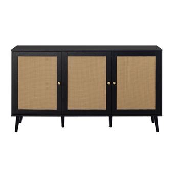 Goto - buffet bas - noir et cannage - 3 portes - 140 cm - Noir - 1