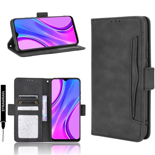 Coque Etui Pour Xiaomi Redmi 9C à rabat cuir PU Portefeuille Magnétique 5 Emplacement Cartes - Noir
