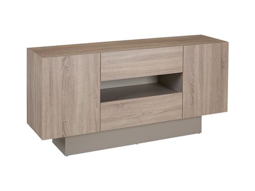 Buffet MALIK - 2 portes & 2 tiroirs - Coloris chêne & taupe