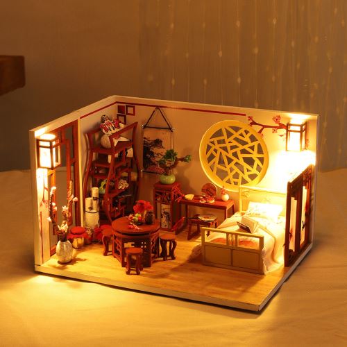 Maison miniature Bricolage 3D en bois Meubles LED Maison Puzzle décorez cadeaux Creative Pealer8461