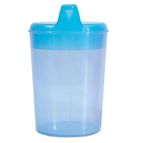 Tasse, gobelet bleu à boire avec deux becs pour boisson et aliment