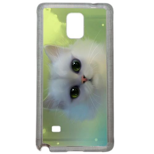 Coque Chat Blanc Yeux Emeraude Compatible Samsung Galaxy Note 4 Transparent