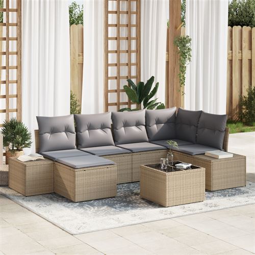 Non Communiqué Noir Ensemble De Canapé De Jardin De 7 Pièces Avec Coussins En Rotin Synthétique