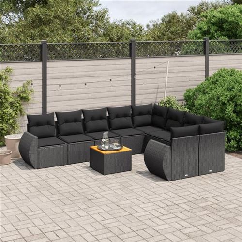 Non Communiqué Noir Vidaxl Salon De Jardin Avec Coussins 10 Pcs, Canapés De Patio, Ensemble De Meubles, Mobilier De Terrasse Extérieur, 3224335