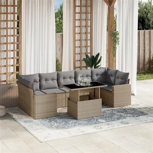 VIDAXL - Salon de jardin modulable - Rotin - 8 pièces - Beige - Image 2