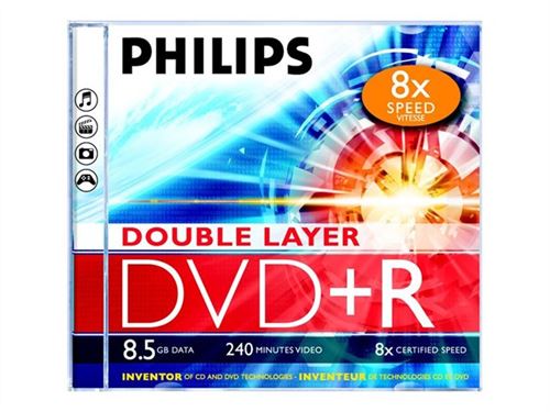 Philips DR8S8J05C - 5 x DVD+R DL - 8.5 Go (240 minutes) 8x - boîtier CD