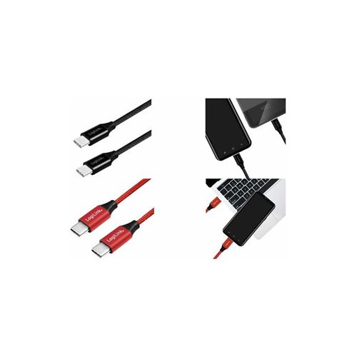 LogiLink Câble USB 2.0, USB-C - USB-C mâle, 0,3 m, rouge