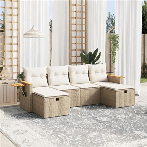  Salon de jardin modulable Vidaxl rotin beige 6 pieces x 61.5 x 69 6 personnes 