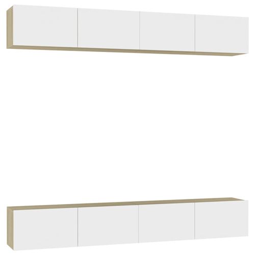 vidaXL Meubles TV 4 pcs Blanc et chêne sonoma 100x30x30 cm Aggloméré