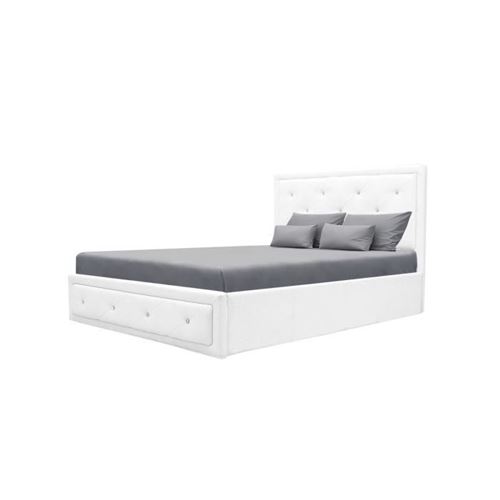 VIRGINIA Lit coffre adulte capitonné 140x190 cm- Simili blanc - Sommier inclus