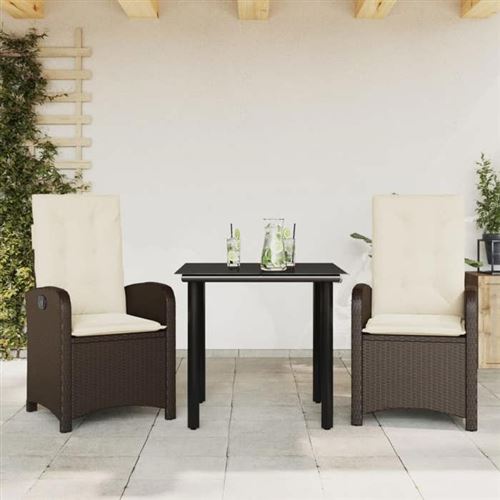 Vidaxl Marron Ensemble À Manger De Jardin 3 Pcs Et Coussins - Poly Rotin - Image 2