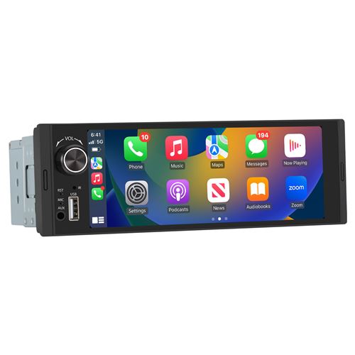 1 Din Carplay Autoradio Android avec 6,36 pouces IPS Touschcreen,USB,commande au volant,Caméra de recul, Microphone externe,RDS