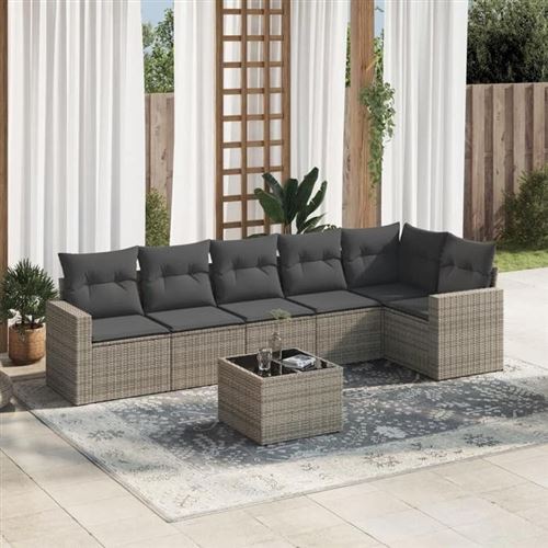 vidaXL Salon de Jardin avec Coussins 7 pcs, Canapés avec Pieds Réglables, Ensemble de Meubles d'Extérieur Patio Terrasse, 3251337