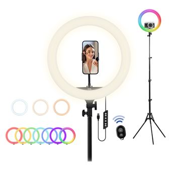 T'nb - Pack Ring Light avec LED RGB, 6 couleurs personnalisables, avec trépied pour studio