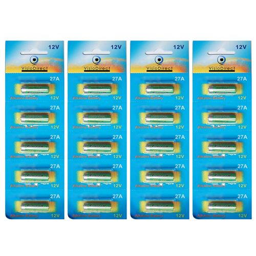 Lot de 20 Piles Alcaline 12V type 27A, compatibles A27/A27BP/A27S/AG27/GP27/GP27A/L828/MN27/R27A - Visiodirect -