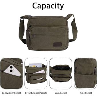 Sac Bandoulière Homme Vintage En Toile - Besace Porte-Documents Avec Poches - Idéal Pour Travail, Voyage Et Université - Support Tablet 12,9 Pouces
