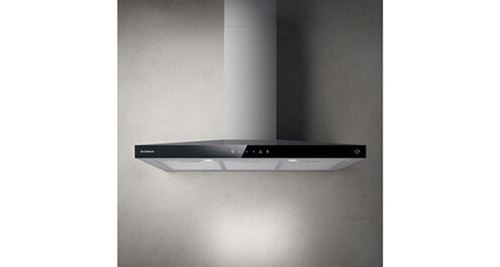 Hotte Trapeze 90Cm Inox + Bandeau Verre Noir, Puissance Maxi 710M3/H A 73Dba, Commandes Tactiles Retroeclairees 4 Vitesses, Led, 3 Filtres Cassette Inox, Diametre De Sortie Moteur 150Mm