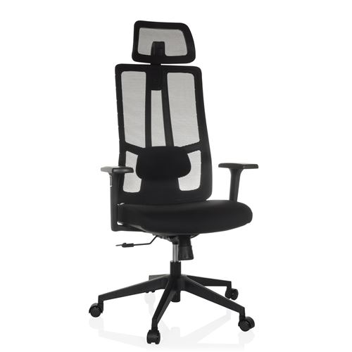 Chaise de bureau / Chaise pivotante TRAMORE siège en tissu / dossier en maille filet noire hjh OFFICE