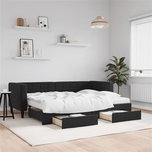 vidaXL Lit de jour avec gigogne et tiroirs noir 80x200 cm velours