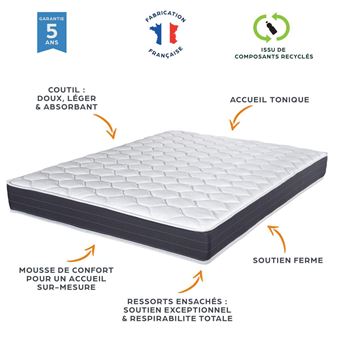 Matelas 160x200 Record - Ressorts ensachés - Hauteur 20 cm - Ferme