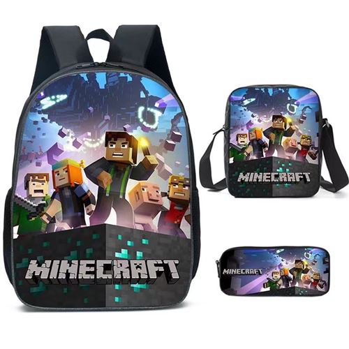 Lot de 3 pièces Sac à Dos, Trousse à crayons, Sac à Bandoulière Minecraft pour Garçon (SD2069) Multicolore