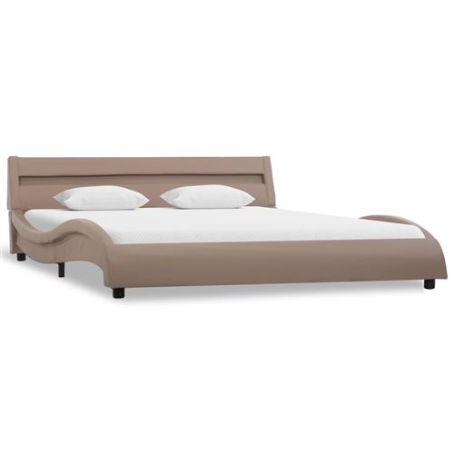 vidaXL Cadre de lit avec LED Cappuccino Similicuir 140 x 200 cm